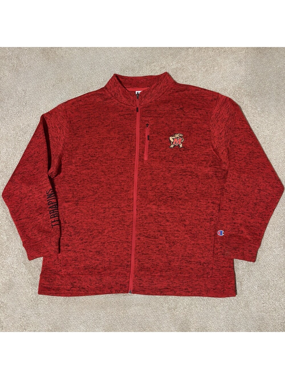 University of Maryland Terps Champion Mens Sz 2XL Full Zip Fleece Jacket Red